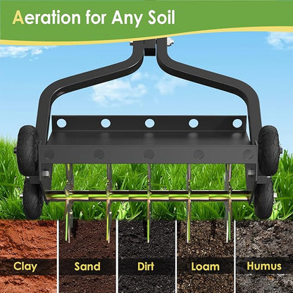 Seeutek 18 Inch Lawn Aerator, Upgraded Heavy Duty Manual Aerators Lawn Tool w/ 3D Steel Tines, 4 Wheels & Non-Slip Handle, Push Spike Aerator Suitable for Lawn, Garden and Yard