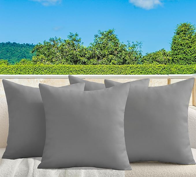 18" x 18" Throw Pillows, Outdoor Waterproof Pillows with Inserts, Square Decorative Pillows for Patio Furniture Garden Couch Sofa Home(Light Gray, Set of 4)