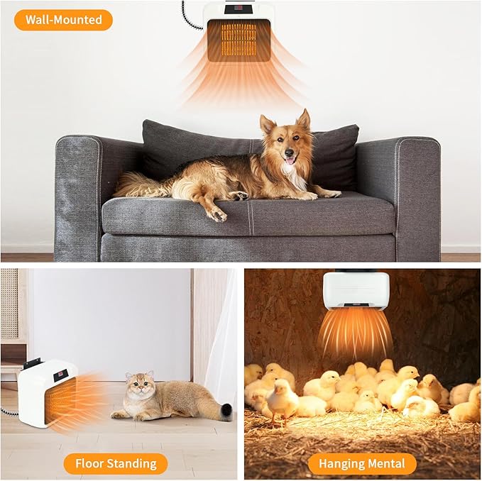 Rypet Large Dog House Heater with Thermostat, 300W/600W Safe Heater for Dog House Outdoor with 6 Ft Anti Chew Cord, Wall Mounted Dog Kennel Heated Electric Warmer for Most Dog Houses