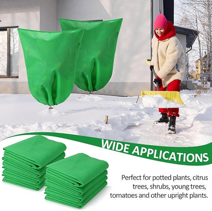 12 Packs Winter Plant Covers Freeze Protection Drawstring Tree Cover 23.62 x 31.5 in Large Reusable Frost Protection for Plants Fruit Tree Shrub, Outdoor Prevention Bag(Dark Green)
