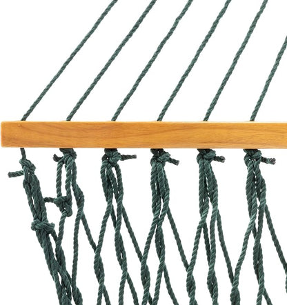 Original Pawleys Island Deluxe Green DuraCord Rope Hammock – 13 ft. x 65 in, 2-Person, 450 lb Capacity, Oak Spreader Bar, Zinc-Plated Hardware, Handcrafted in The USA