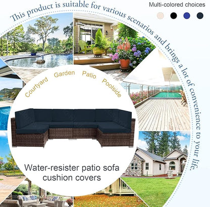 14 PCs Patio Cushion Covers for 7 PCs Outdoor Furniture Sectional Seating Sets Water Resistant Plus 2 Throw Pillows (Blue, 24.8(L)*24.8(W)*3.14(T) inches)