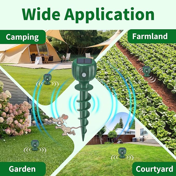 8 Pack Solar Powered Mole Repellent for Lawns, Waterproof Gopher Repellent Outdoor Get Rid of Snake Voles Ground Squirrels in Garden, Yard, Lawn