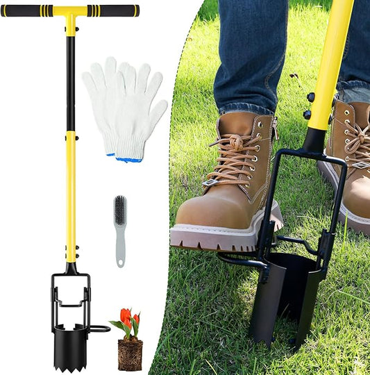 Bulb Planter Tool Long Handle, Plant Hole Digger with Soft Grip and Serrated Base, Heavy Duty 5-in-1 Sod Lawn Grass Plugger Tool Planting Digger Garden Transplanter for Tulips Iris Flower