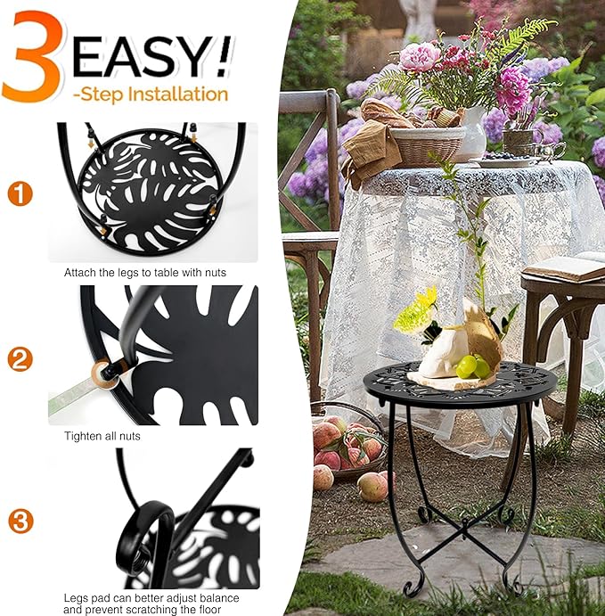 2 Pack Outdoor Side Tables for Patio,14 Inch Weather Resistant Metal Plant Stand Side Table, Round Outdoor End Table Accent Side Table for Patio Yard Porch Balcony Garden Bedside Indoor Outdoor