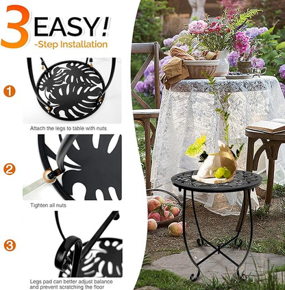 2 Pack Outdoor Side Tables for Patio,14 Inch Weather Resistant Metal Plant Stand Side Table, Round Outdoor End Table Accent Side Table for Patio Yard Porch Balcony Garden Bedside Indoor Outdoor