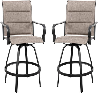 Vongrasig 2 Piece Outdoor Patio Swivel Bar Chairs, All Weather Padded Sling Textile High Top Bar Stools, Bistro Set for Backyard, Lawn Garden, Balcony, Gray