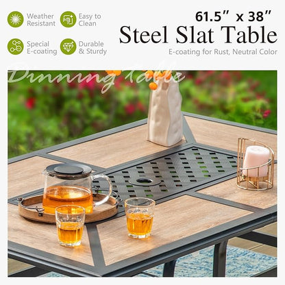 Sophia & William Patio Set with Umbrella Patio Dining Set for 6 with 13ft Rectangle Patio Umbrella Navy, 6 x Patio Chairs Brown, 1 Wood Like Outdoor Dining Table with Umbrella Hole for Lawn Garden