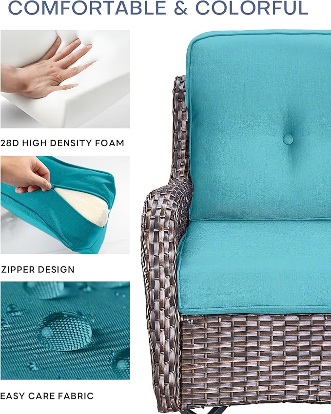 Pop 22x25/22x24 Outdoor Cushions for Patio 5 Piece Set - Set of 5 Water-Resistant Replacement Cushion for Rattan Rocking Swivel Chairs Loveseat Couch Sectional Sofa - Turquoise/Button