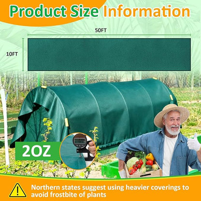 Green Plant Covers Freeze Protection, 10 x 50 ft - 2 oz/yd² Frost Cloths for Outdoor Plants, Tree Covers Freeze Protection, Winter Garden Blanket, Sun Cover for Plants for Greenhouse, Vegetables