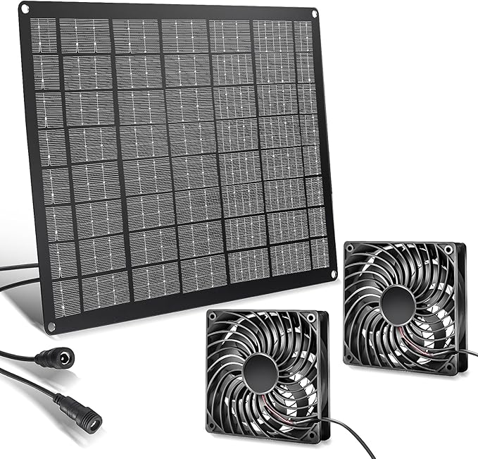 Solar Fan 15W Solar Powered Exhaust Fan Kit, 2 Mini Fans, Portable Ventilation Solar Fan for Chicken Coops, Dog Houses, Greenhouses, Pet Homes, Gardens