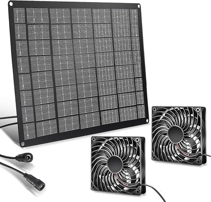 Solar Fan 15W Solar Powered Exhaust Fan Kit, 2 Mini Fans, Portable Ventilation Solar Fan for Chicken Coops, Dog Houses, Greenhouses, Pet Homes, Gardens