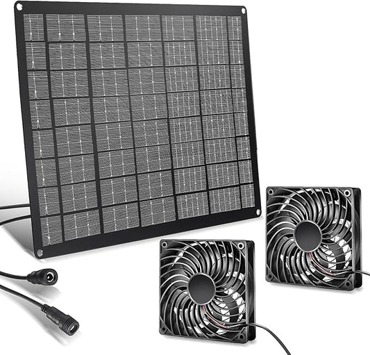 Solar Fan 15W Solar Powered Exhaust Fan Kit, 2 Mini Fans, Portable Ventilation Solar Fan for Chicken Coops, Dog Houses, Greenhouses, Pet Homes, Gardens