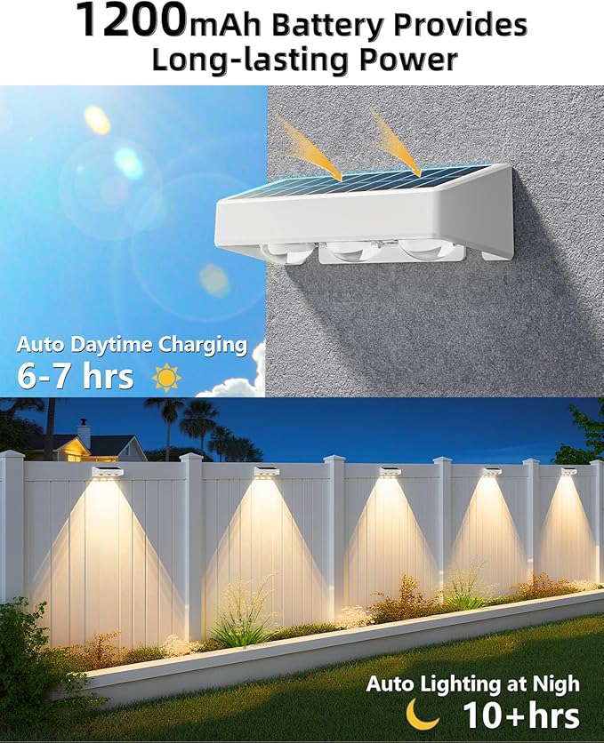 Solar Fence Lights Outdoor, 8 Pack, 9 Fixed Colors ＆ Color Changing LED Light Solar Powered Waterproof IP65 Dusk-to-Dawn Vinyl Fence Lights for Patio, Railing, Pool, Porch, Backyard, Wall