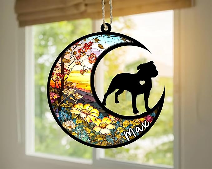 Personalized Dog Memorial, Custom Name Staffordshire Bull Terrier Dog Christmas Ornament, Custom Breeds, Pet Loss Light Catcher, Gifts for Lovers Loss of Pet Sympathy on Mothers Day Christmas