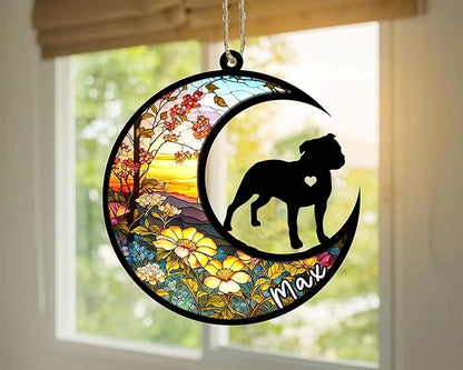 Personalized Dog Memorial, Custom Name Staffordshire Bull Terrier Dog Christmas Ornament, Custom Breeds, Pet Loss Light Catcher, Gifts for Lovers Loss of Pet Sympathy on Mothers Day Christmas