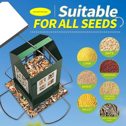 Upgrade All Metal Chew Proof Design Squirrel Proof Bird Feeder Large, 4 Drainage Holes for Easy Cleaning, Outdoor Hanging Window Feeder for Wild Birds