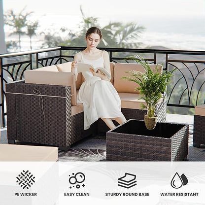 11 Pieces Outdoor Patio Furniture Set Outdoor Furniture Patio Sectional Sofa Conversation Sets w/ETL Approved 45" Gas Outdoor Fire Table & Coffee Table, Swivel Rocking Chair Brown