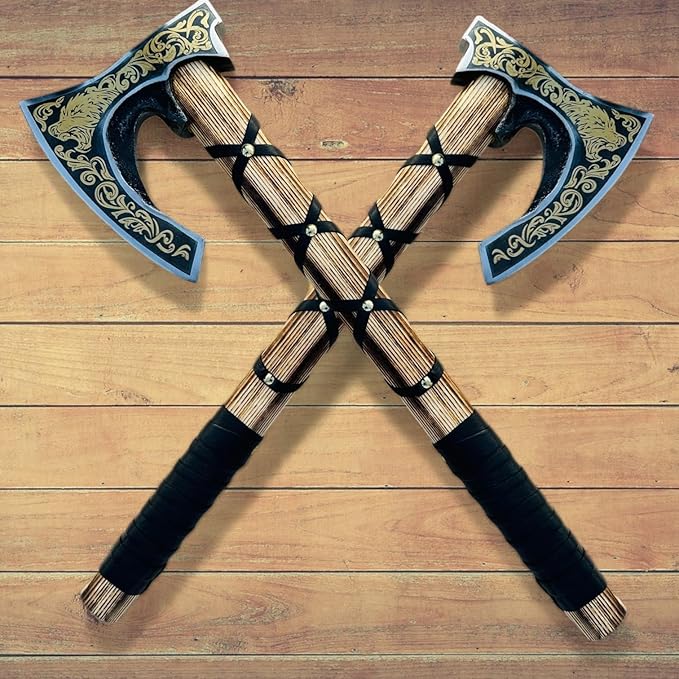 AX-7004 Custom Gift Forged Carbon Steel Viking Axe with Rose Wood Shaft, Viking Bearded Camping Axe