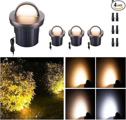LED Well Light, 5 CCT Selectable (Warm to Cool White) In Ground Landscape Lights Low Voltage Outdoor, 12V IP67 Waterproof, No Glare Wired Aluminum ORB for Path Tree Fence 6W 420LM 4 Pack