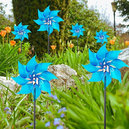 Hausse 10 Pack Reflective Pinwheels Wind Spinner, Extra Sparkly Pinwheel with Stakes, Bird Repellent Blinder Devices Deterrent to Scare Birds Away from Yard Patio Farm Garden, Transparent Blue