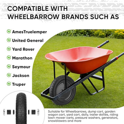 TICONN 4.80/4.00-8 Tire, 16" Flat Free Wheelbarrow Tire and Wheel, Solid Replacement Tires, 5/8" 3/4" Bearings, Universal Fit 4.80/4.00-8, 3.50/3.00-8, 4.00-6 (16" Black, 4PK)