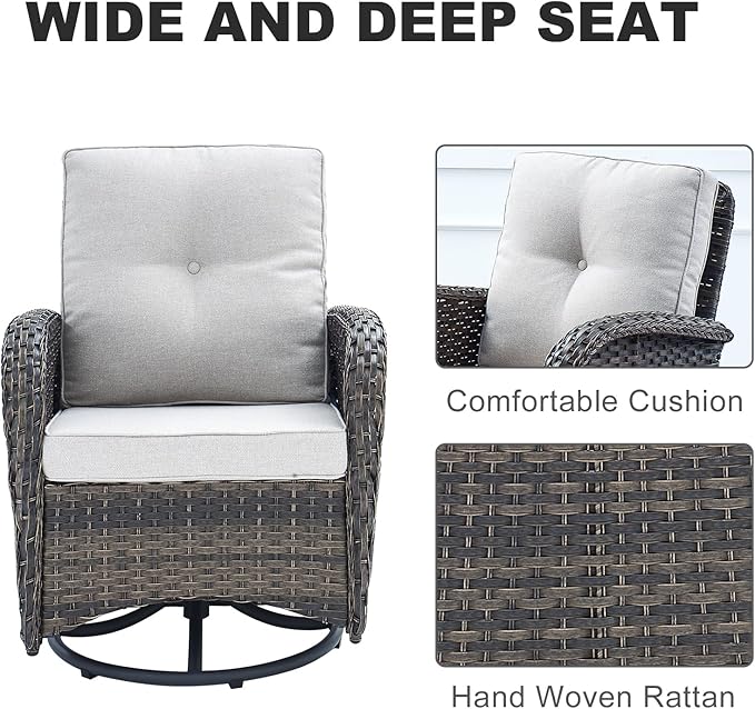 HUMMUH Patio Furniture 7-Piece Outdoor Conversation Set,All-Weather PE Wicker Loveseat Swivel and Rocking Chairs,Tables for Backyard,Poolside,Deck