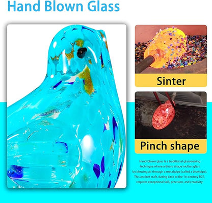 Solar Bird Garden Stake Lights - Hand Blown Glass Decorative Garden Pathway Lights Outdoor Waterproof Bird Glass Stakes (Light Blue)