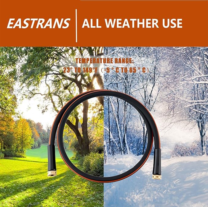 EASTRANS Short Garden Hose 3 ft x 5/8", Heavy Duty Black Orange Water Hose with 3/4" Solid Brass Connector, Flexible, Lightweight, Durable, Male to Female