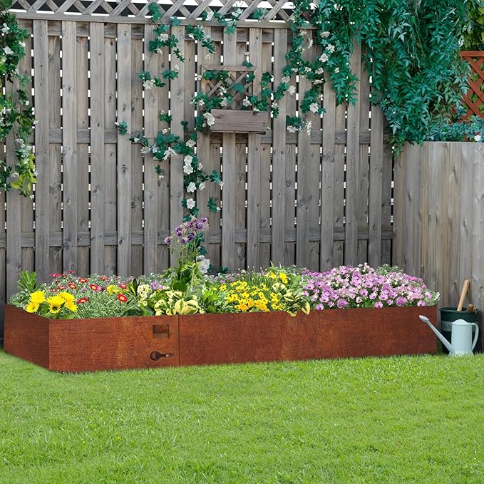 42 Inch Cor-Ten Steel Landscape Edging, 7.9 Inch Hammer in Metal Landscape Edging, Garden Edging for Lawn, Pathway, Yard