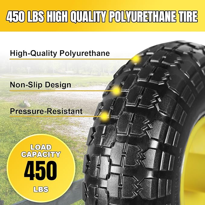10 Inch Soild Rubber Dolly Tire Wheels, 4.10/3.50-4" Tire and Wheel Flat Free for Garden Carts, 5/8" Bearings,2.1"Offset Hub for Hand Truck, Gorilla Cart, Wheelbarrow Metal (4 Packs)