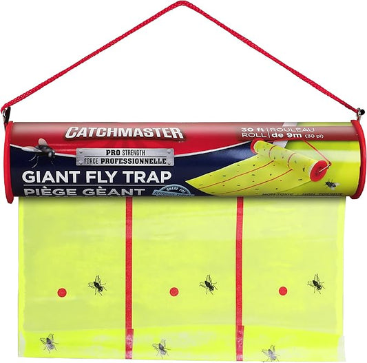 Catchmaster Giant Fly Glue Trap 1-Pack 30 Feet Each, Adhesive Fly Traps Outdoor, Sticky Bug Catcher, Bulk Flying Insect Paper Roll, Pest Control for Garage, Barn, Greenhouse & Garbage Room