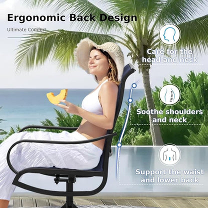 MFSTUDIO Outdoor Swivel Patio Dining Chairs Set of 2, High Back Breathable Textilene Patio Chairs for Balcony, Backyad, Deck, Garden (Navy Fabric,Black Frame)