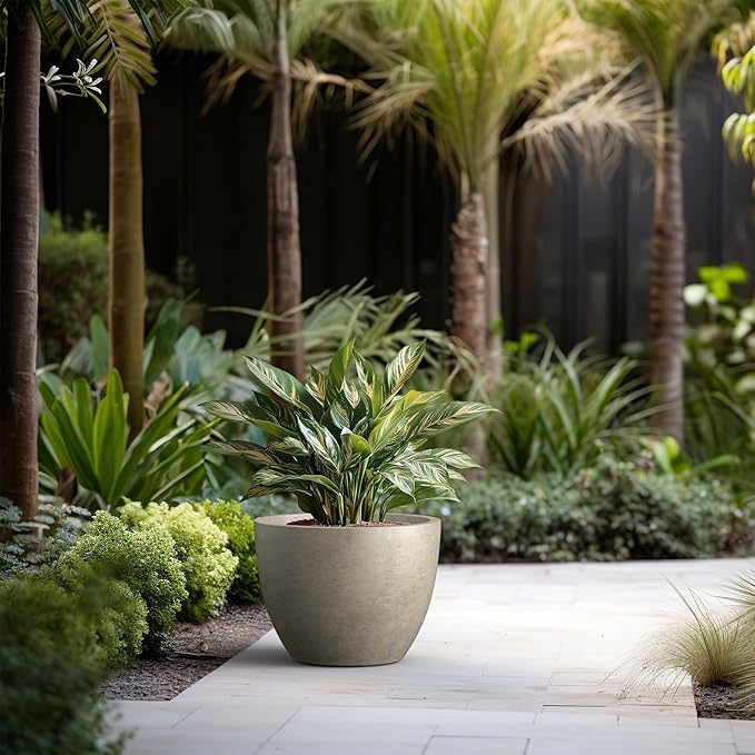 Kante 17.3 Inch Round Concrete Planter - Classic Large Indoor/Outdoor Plant Pot with Drainage Hole and Rubber Plug, Suitable for Gardens and Patios, Weathered Concrete
