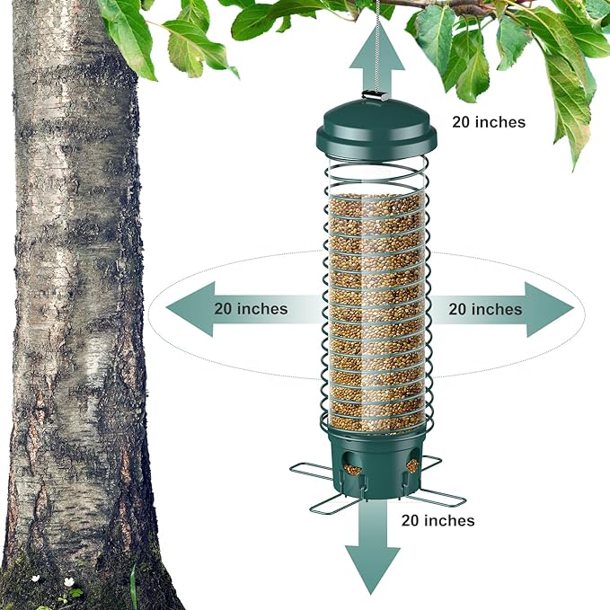 LCSEVEN Bird Feeder for Outdoors Squirrel Proof Bird Feeders for Outside Hanging, Metal Wild Bird Seed Feeders for Bluebird, Cardinal, Finch, Sparrow, Blue Jay, 4 Ports, Chew-Proof, Weather-Resistant