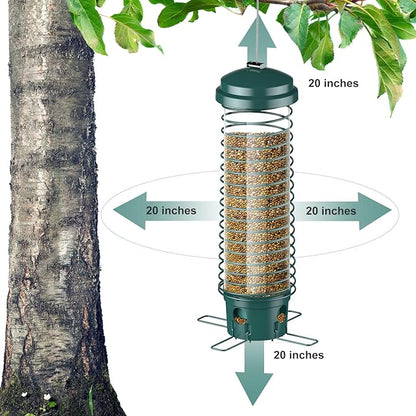 LCSEVEN Bird Feeder for Outdoors Squirrel Proof Bird Feeders for Outside Hanging, Metal Wild Bird Seed Feeders for Bluebird, Cardinal, Finch, Sparrow, Blue Jay, 4 Ports, Chew-Proof, Weather-Resistant