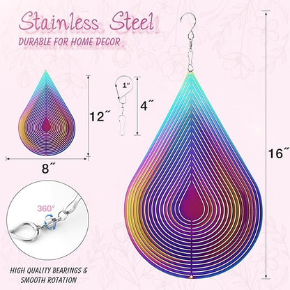Wind Spinners Outdoor, 3D Water Droplet, Gradient Multicolor, 12 inches Stainless Steel Metal, Hanging Wind Spinners, Garden, Yard Décor, Outside, Gifts for Women Mom Wife