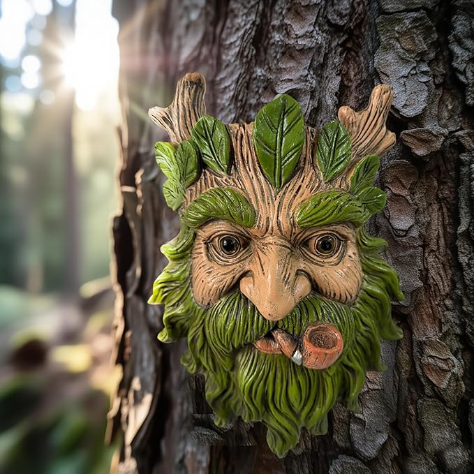 Abia Jaeia Pipe Tree Face Sculpture, Funny Pipe Old Man Tree Hugger Statue, Indoor & Outdoor Creative Props for Garden and Home,9" x 7" x 2.4"
