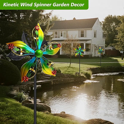 Wind Spinners Outdoor,Kinetic Wind Sculptures & Spinners, 57" Double-Side Metal Wind Spinner for Yard and Garden, Lawn Art Decorations Flower & Bee