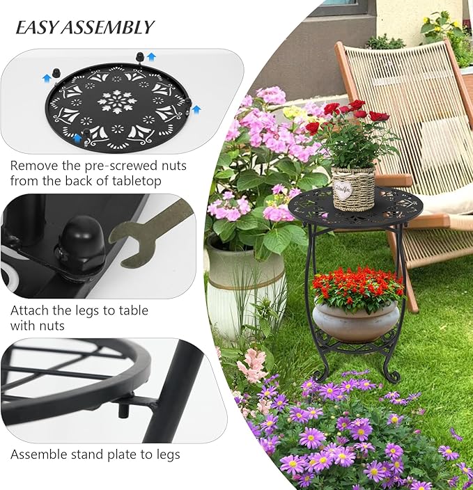Metal Side Table, 18inch Round Side End Table, Outdoor Side Table Patio Bistro Table, Weather Resistant Portable Outdoor and Indoor End Table Drink Table for Garden Balcony Yard, 25" Height