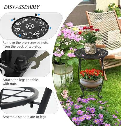 Metal Side Table, 18inch Round Side End Table, Outdoor Side Table Patio Bistro Table, Weather Resistant Portable Outdoor and Indoor End Table Drink Table for Garden Balcony Yard, 25" Height
