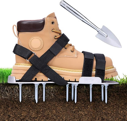 Ohuhu Metal Lawn Aerator Shoes, Upgraded Aluminum Aerating Shoe with 2.2" Durable Spikes, Free-Installation Spiked Sandals with Stainless Steel Shovel for Yard Patio Garden Grass