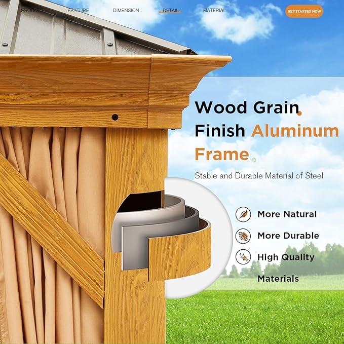EROMMY 14'x24' Hardtop Gazebo, Galvanized Steel Double Roof with Wood-Looking Aluminum Frame, Outdoor Permanent Metal Pavilion with Curtains and Nettings for Patio, Backyard and Deck