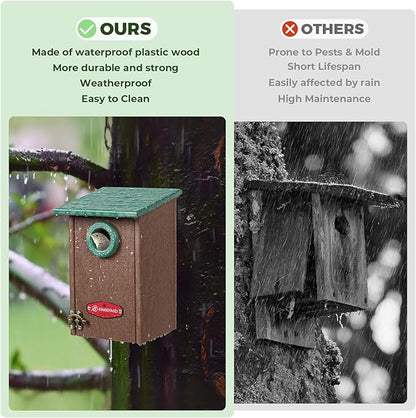Kingsyard Recycled Plastic Bird House for Outdoors - Weatherproof Wren Bird Nesting with Predator Guard & Air Vents, Green
