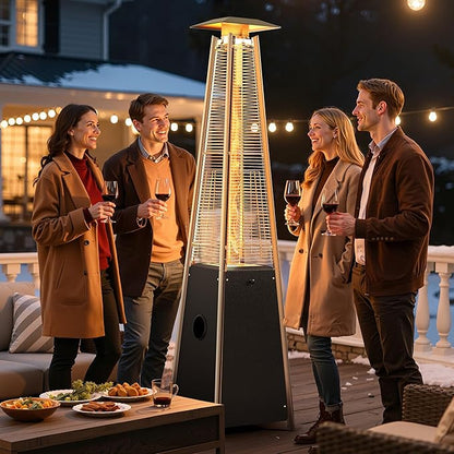 YITAHOME Pyramid Patio Heater with Quartz Flame Tube, 42,000–48,000 BTU Outdoor Propane or Gas Heater with Wheels and Cover, and Auto Shut-Off Protection for Backyards, Gardens, Bars, Black