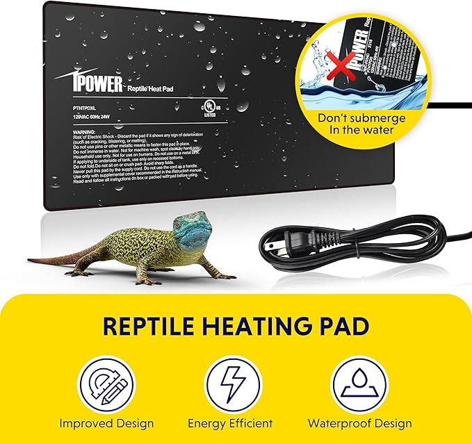 iPower 8x18 Inch Reptile Heat Pad Under Tank Heater, Energy-Efficient & Waterproof Design Terrarium Warmer Mat for Turtles, Lizards, Snakes, 2 Pack