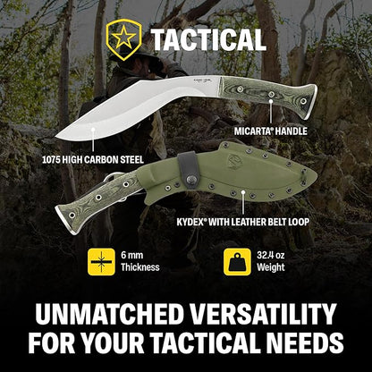 Condor Tool & Knife K-tact Kukri Knife - 1075 High Carbon Steel - Gardening Machete - Micarta Handle - Kydex with Leather Belt Loop Sheath - 6mm Thick - 10in Blade - 32.4oz