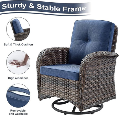 HUMMUH 7-Piece Outdoor Patio Furniture All-Weather PE Wicker Outdoor Conversation Set-Patio Couch Swivel Rocker Chairs with Ottomans Tables for Backyard,Poolside,Deck