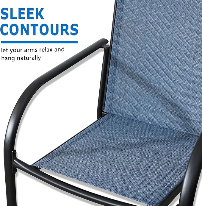 Outdoor Dining Chairs Set of 8, Stackable Patio Chairs with Textilene Fabric, Lightweight Garden Chairs for Poolside, Backyard, Camping, Light Blue