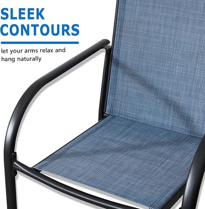 Outdoor Dining Chairs Set of 8, Stackable Patio Chairs with Textilene Fabric, Lightweight Garden Chairs for Poolside, Backyard, Camping, Light Blue